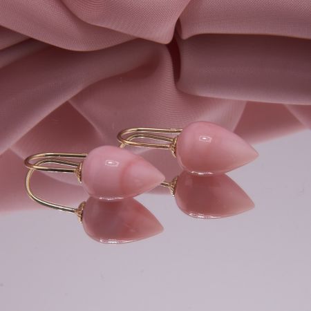 Pinkopal Ohrringe aus Gold, Pendel Opal rosa